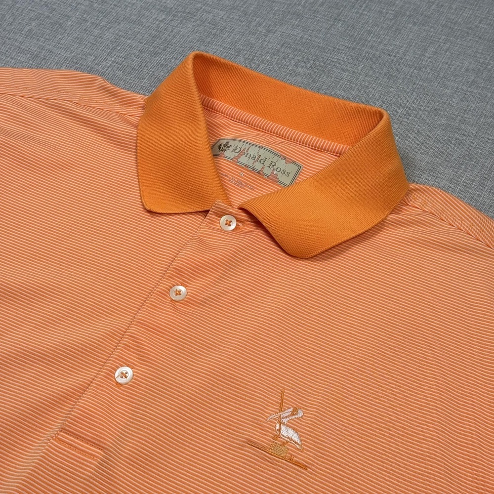 Donald Ross Golf Polo Shirt‎ Mens XL Orange Striped 100% Polyester Embroidered